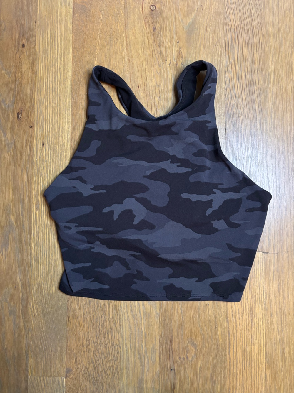 Athleta conscious Black and Dark Gray Camo High-Neck Sports Bra